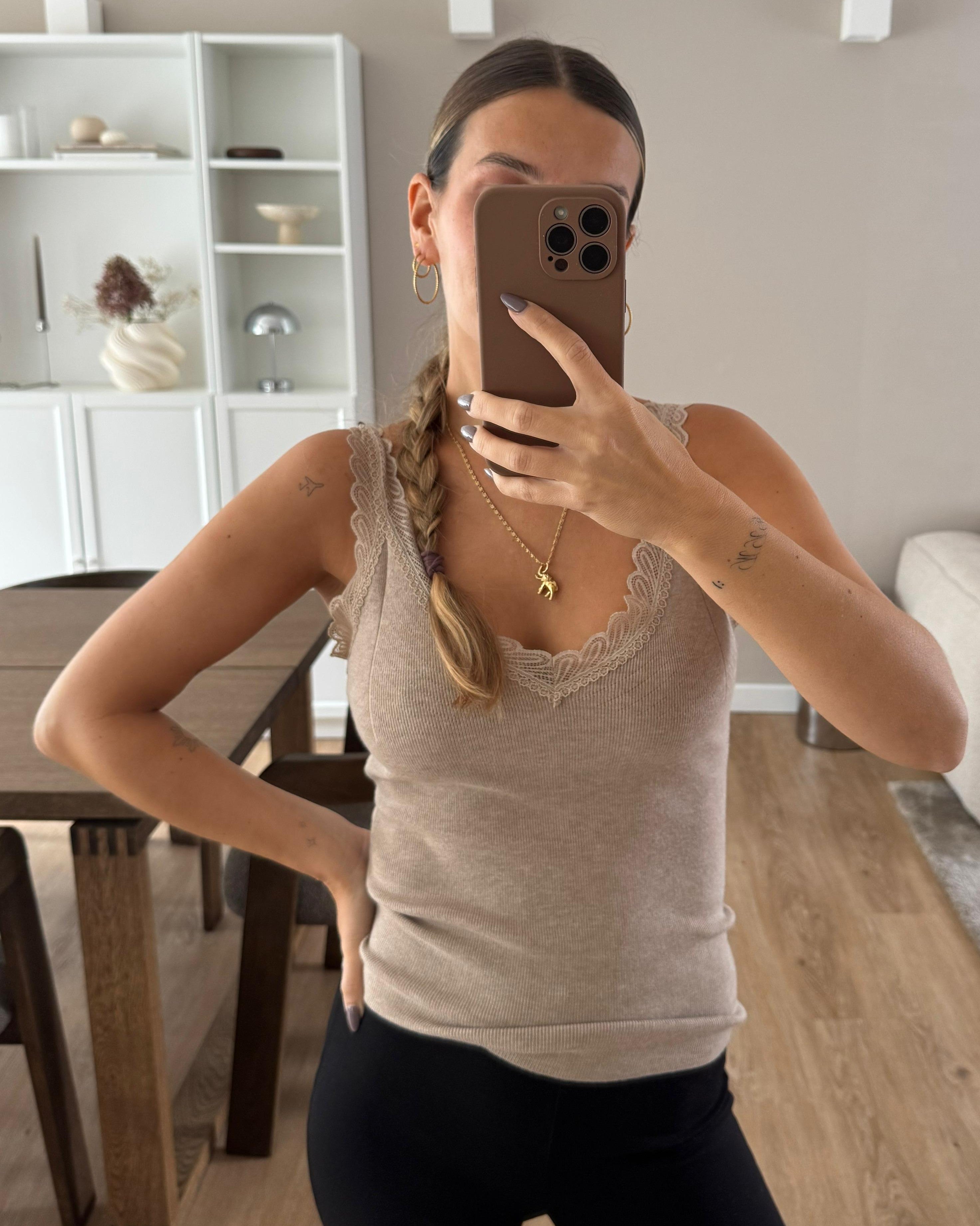 Spitzentop Velvet Kiss - hellbraun